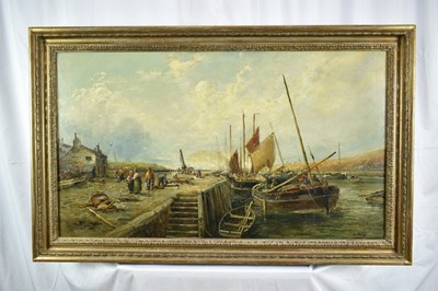 Lot 864 - W. Webb, 19th century, oil on canvas - Fishing Boats at the Quayside, signed, 54cm x 95cm, in gilt frame