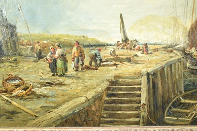 Lot 864 - W. Webb, 19th century, oil on canvas - Fishing Boats at the Quayside, signed, 54cm x 95cm, in gilt frame