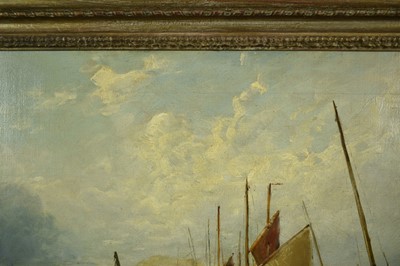 Lot 864 - W. Webb, 19th century, oil on canvas - Fishing Boats at the Quayside, signed, 54cm x 95cm, in gilt frame