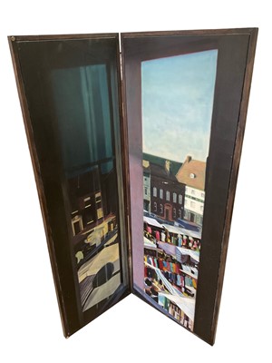 Lot 115 - Folding screen oil painting of Kings Lynn, by Norman Olly.