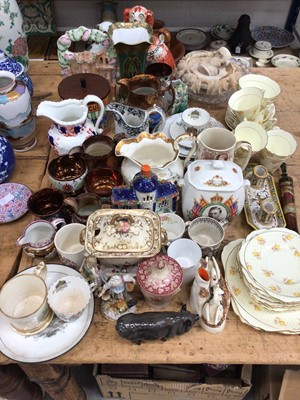 Lot 21 - Group of ceramics, including Staffordshire pottery, commemorative china, Grafton tea set, Doulton pig, etc