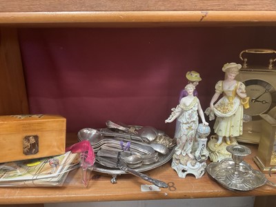 Lot 220 - Silver plate, card box, clocks, figurines