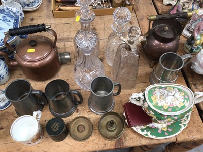 Lot 25 - Sundry items, including a Victorian tureen and stand, copper kettles, decanters, tankards, etc