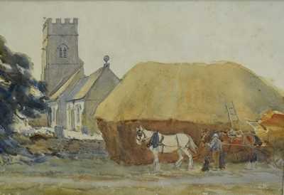 Lot 867 - George Soper, RI (1870-1942) pencil and watercolour - Hampnet Church, inscribed, 22cm x 33cm, in glazed gilt frame