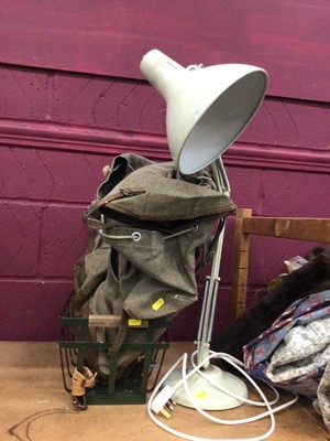 Lot 646 - Cantilever lamp and vintage rucksack and bike basket