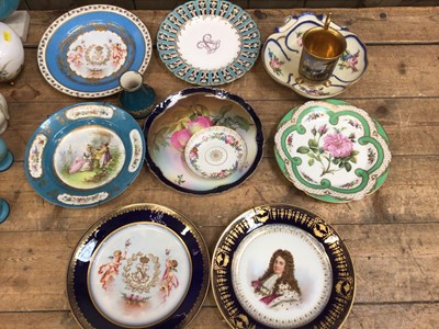 Lot 31 - Group of French and English porcelain, mostly plates, several with Sevres-style marks