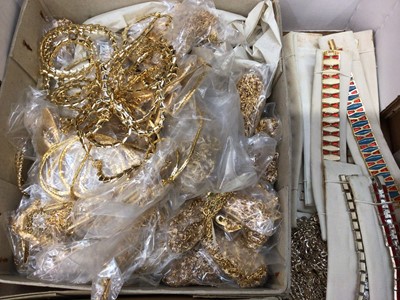 Lot 1021 - Quantity of silver plated and gold plated chains, bracelets etc, mostly new old stock