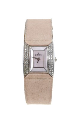 Lot 440 - Corum 18ct white gold and diamond wristwatch