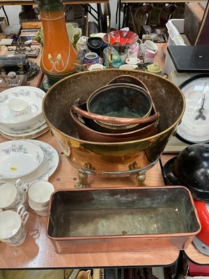 Lot 491 - Brass magazine rack, and other copper and brass