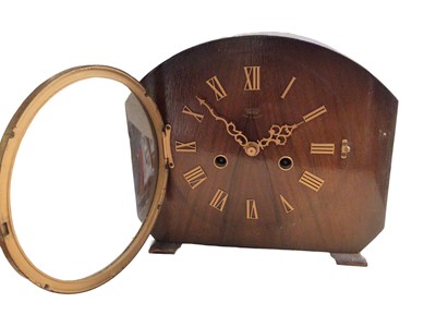 Lot 368 - Anstey Wilson wooden starburst wall clock, Smiths mantle clock and a regulator wall clock (3)