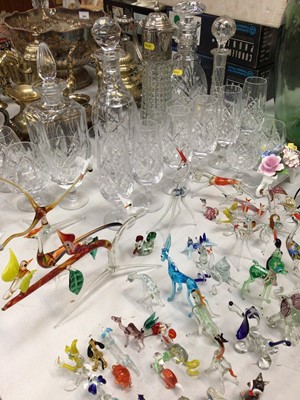 Lot 350 - Glassware including decanters and coloured glass animal ornaments