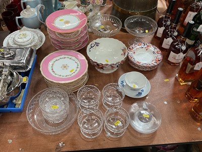 Lot 418 - Pair of Victorian cut glass pedestal dishes, various cut glass, Victorian porcelain dessert service, Royal Copenhagen cup and saucer and Bovey pottery junket set