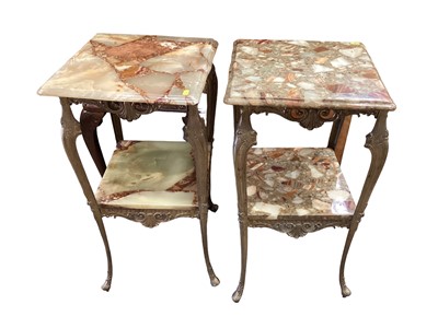 Lot 1242 - Pair of marble topped gilt occasional tables