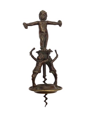 Lot 377 - Antique bronze corkscrew with putti decoration