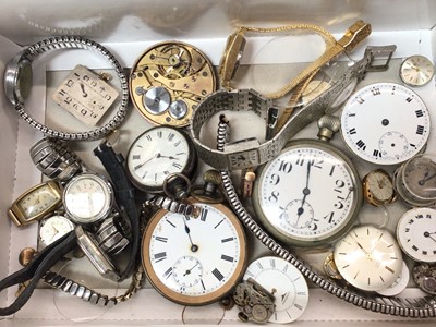 Lot 1056 - Vintage pocket watches, silver cased fob watch, wristwatches and various watch parts