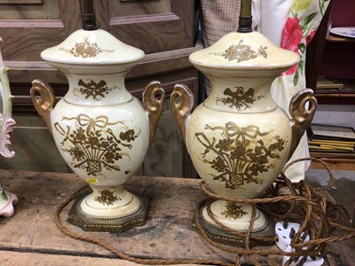 Lot 40 - Pair of 19th century gilt porcelain vases converted to lamps, 42cm high