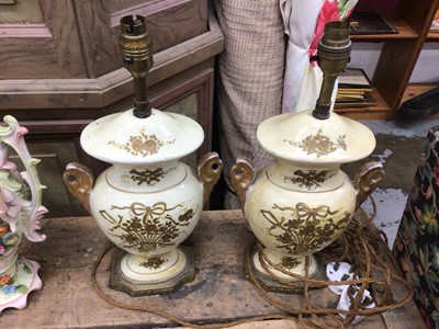 Lot 40 - Pair of 19th century gilt porcelain vases converted to lamps, 42cm high