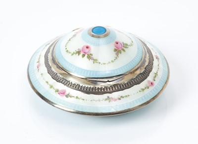 Lot 188 - Continental silver and guilloché enamel rouge pot / compact (London import marks 1925)