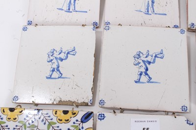 Lot 55 - Collection of fourteen Dutch blue and white tiles and two others