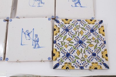 Lot 55 - Collection of fourteen Dutch blue and white tiles and two others