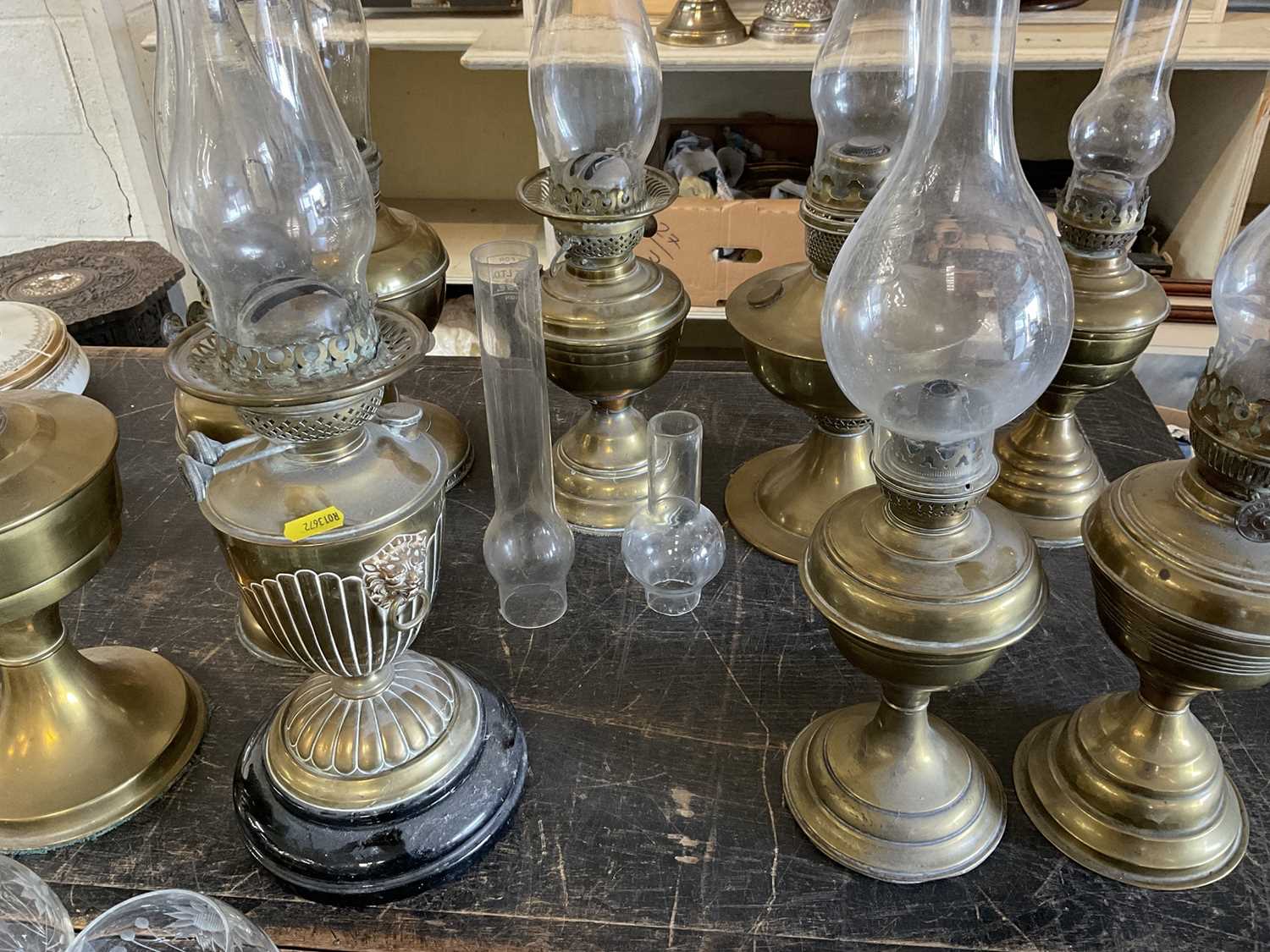 Lot 170 Collection of brass oil lamps