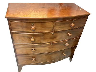 Lot 1328 - 19th century mahogany bowfront chest of drawers, with two short over three long drawers on splayed bracket feet