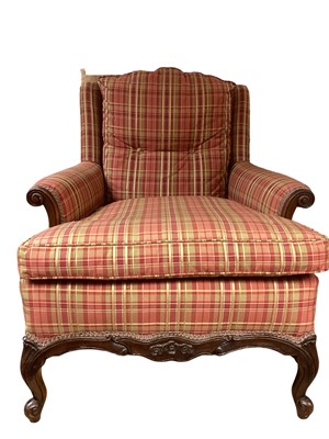 Lot 1308 - Antique upholstered easy chair and matching footstool