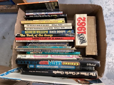 Lot 624 - Six boxes of various books including Television and film related, Hancock's Half Hour, Monty Python, Comedy etc