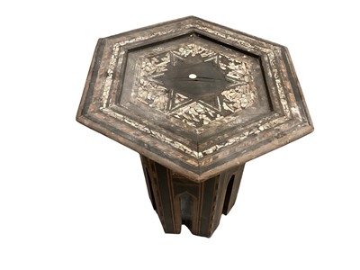 Lot 628 - Islamic table with hexagonal top, Victorian combination writing/sewing box together with various wooden boxes