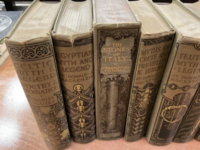 Lot 1704 - Set of seven Donald A Mackenzie books, with decorative cloth binding, one further decorative binding