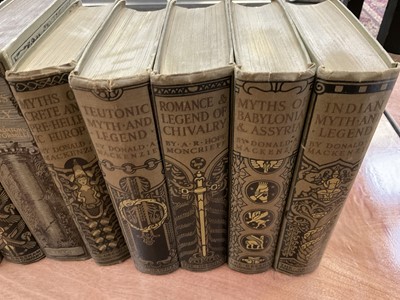 Lot 1704 - Set of seven Donald A Mackenzie books, with decorative cloth binding, one further decorative binding