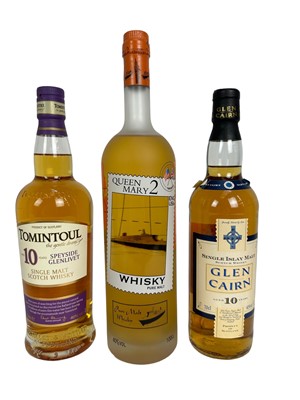 Lot 38 - Whisky - three bottles, Queen Mary 2 Pure Malt whisky produced by Cabor-Vasco 40% vol 100cl. One bottle of