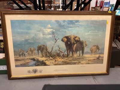 Lot 444 - David Shepherd signed limited edition print of Elephants "The Welcome Storm" no. 799 of 850