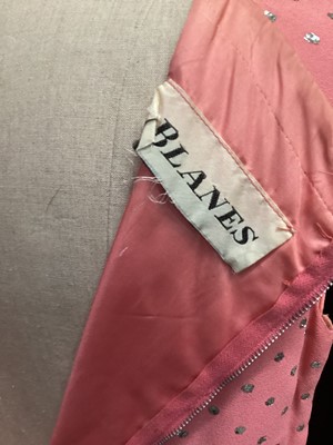 Lot 2060 - Selection of 1960's clothing including black wool dress by Dolly Rockers, cream lace top dress by Cresta, pink crepe column dress with silver dots by Blanes, column dress with side button detail  a...