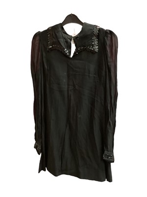 Lot 2060 - Selection of 1960's clothing including black wool dress by Dolly Rockers, cream lace top dress by Cresta, pink crepe column dress with silver dots by Blanes, column dress with side button detail  a...