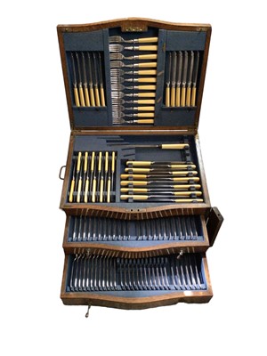 Lot 81 - Canteen of silver plated cutlery in oak cabinet