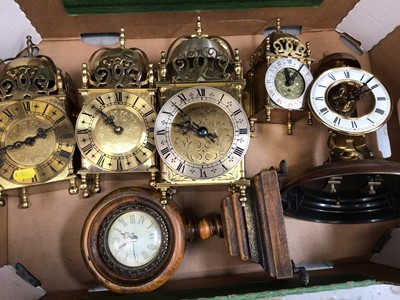 Lot 49 - Four reproduction brass lantern clocks, including one by Edward Jones London, with two other clocks