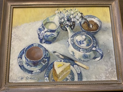 Lot 154 - Elise Ramuz (contemporary) oil on board, Afternoon tea, signed, 30 x 39cm, framed