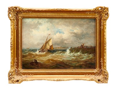 Lot 911 - John Moore of Ipswich (1820-1902) oil on canvas - Off the Suffolk Coast, signed, 25.5cm x 35.5cm, in gilt frame