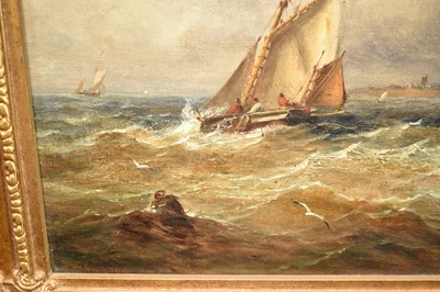 Lot 911 - John Moore of Ipswich (1820-1902) oil on canvas - Off the Suffolk Coast, signed, 25.5cm x 35.5cm, in gilt frame