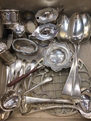 Lot 1077 - Collection of Georgian and later silver flatware, silver mustard pots, napkin rings and sundry silver items