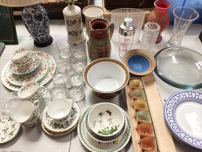 Lot 308 - Group of ceramics and glassware including Minton Haddon Hall, Portmeirion The Botanic Garden, Rosenthal Versace bowl etc and two table lamps