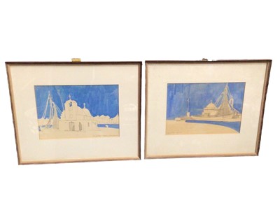 Lot 316 - Two Jonah Jones pencil and watercolour studies- St. Nicolas, Aegina, both in glazed frames