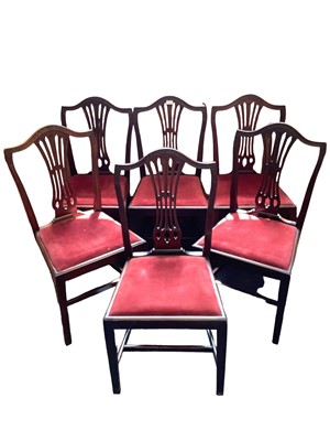 Lot 1209 - Set of six mahogany Hepplewhite revival dining chairs