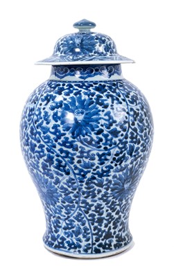 Lot 31 - 18th century Chinese blue and white baluster vase and cover.