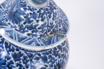Lot 31 - 18th century Chinese blue and white baluster vase and cover.