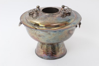 Lot 219 - Korean white metal pedestal bowl and cover with engraved presentation inscription