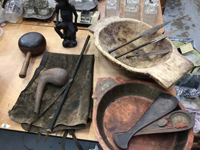 Lot 650 - Group of tribal art and other items, including spearheads, treen, etc