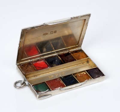 Lot 208 - Edwardian silver miniature watercolour paint box