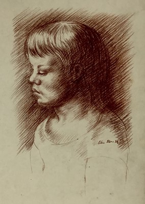 Lot 24 - *Colin Moss (1914-2005) Conte drawing - portrait of a young girl, signed and dated '54, 41cm x 26cm